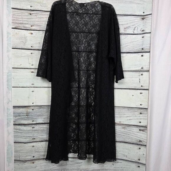 LuLaRoe Black Lace Long Cardigan Kimono Duster Size L - Picture 5 of 9